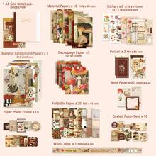 Scrapbooking Supplies Kit, Vintage Mushroom Aesthetic Scrapbook Kit For Bullet Junk Journal, ,A6 Grid Notebook Aesthetic Scrapbook Kit For Junk Journal, Birthday Craft Gift