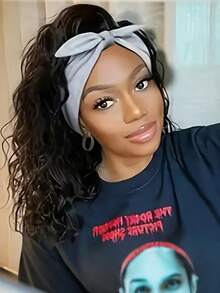 1 件超大兔耳头带，带松紧腰带 - 柔软混合瑜伽运动头巾，女士四季吸汗带，4 种颜色可选（黑色、棕色、白色、灰色）秋季发带蝴蝶结发饰秋季女式头巾健身吸汗跑步发带冬季度假装女士 - 彩色 - 查看 6