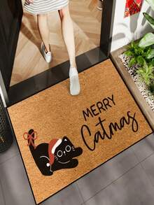 1pc New Holiday Decor - Christmas - Cute Cat Print Pattern Small Rug - 100% Polyester Material, Machine Washable Durable, Stain Resistant, Quick Drying, Suitable As Indoor Doormat