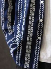 休闲美式几何图案宽松宽领长袖衬衫秋季 - 藏蓝色 - 查看 5