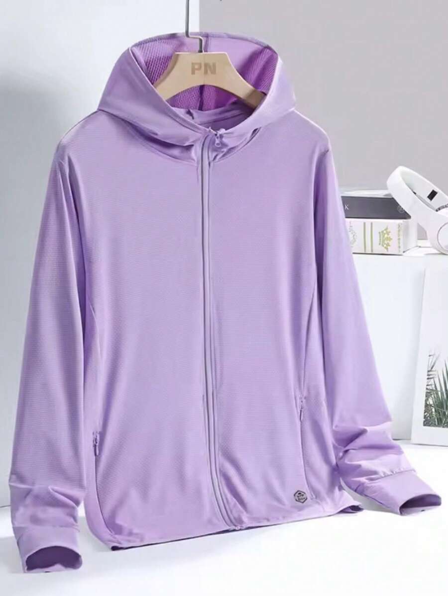 Lightweight Full Zip Jacket UPF 50+ Hood For Hiking Fishing And Outdoors - Purple - View 1