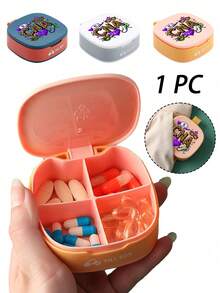 1pc Square Pill Box With Printed Leopard Letters "Cna" Nurse Theme, Four Compartments Portable Pill Storage Pill Box, Mini Storage Box, Portable Jewelry And Medicine Box, Personalized Creative Gift With Letter Logo, Suitable For Travel, Outdoor Activities, Bags, Pockets, Unique Design Decorative Travel Storage Box, Medicine Storage Box