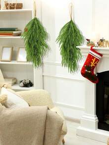 Artificial Hanging Plants, Christmas Teardrop Pine Needle Hanging Swag, Artificial Pine Needle Branches Faux, Winter Wreath Hanging Plants, For Front Door, Wall, Home Christmas Decoration Home Decor Christmas Decorations Room Decor Christmas Decorations Home Christmas Gifts Christmas Decor - Multicolor - View 4