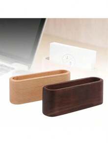 1pc Walnut Solid Wood Business Card Holder Memo Clip Display Stand Office Stationery Organizer Back To School,Back To School,School Supplies
