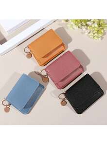 NYXIA 1个女士钱包纯色简约超薄卡包女钱包迷你零钱包女士钱包短款时尚女士卡包零钱包二合一钱包时尚纯色小卡包多功能防盗刷毛女士短款零钱包包旅行商务出差返校 - 彩色 - 查看 4