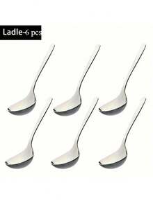 6pcs Stainless Steel Spoons With Thick And Long Handles, Suitable For Scooping Various Delicacies Such As Soup And Hot Pot. They Are Perfect For Gatherings And Parties - 6件 - 查看 3