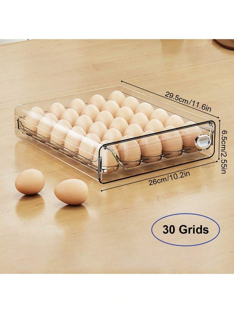 1 Tier/2 Tier Egg Storage Box,30/40/60 Grid Stackable PET Egg Storage Set,Multi-Layer Egg Tray Container,Drawer Type Egg Storage Organizer,Transparent Fresh Organizer,For Kitchen Refrigerator Use - 1層裝30網格 - 查看 1