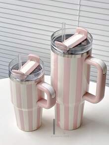 20盎司不锈钢保温杯，带手柄和吸管，亮面条纹涂层，防漏盖，双层真空旅行杯，适用于冷热饮品，简约美学设计 - 多色/20 oz - 查看 11