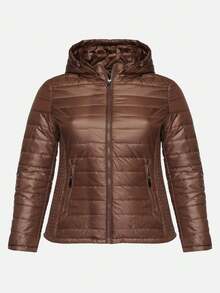 Chaqueta acolchada con capucha desmontable e inserciones elásticas - Marrón - Ver 6