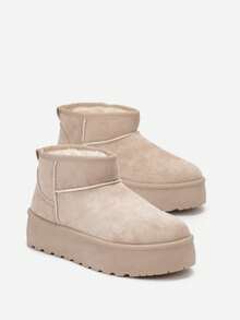 Winter Fashion Versatile Casual Snow Boots On Platform - Beige - View 5