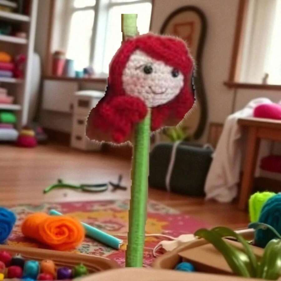Pluma decorada crochet personaje tejido a mano original colorido kawaii escolar oficina regalo creativo - Verde - Ver 1