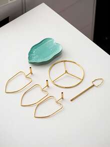 1pc Metal & Ceramic Combination Pedestal Fruit Bowl/Tray, Multi-Color, Minimalist Modern Style, Home Dessert Plate, Suitable For Halloween, Christmas, Wedding, Party, Afternoon Tea - Multicolor - View 7