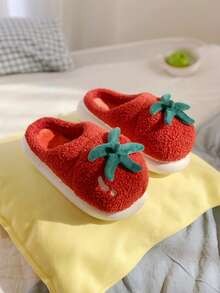 XIXITIAO 1 para uroczych płaskich kapci w kształcie papryczki chili dla kobiet, miękkie podeszwy, przytulne, pluszowe kapcie domowe, ciepłe, grube podeszwy, codzienne kapcie, odpowiednie na zimę, do domu, na imprezę - Czerwony - Zobacz 3