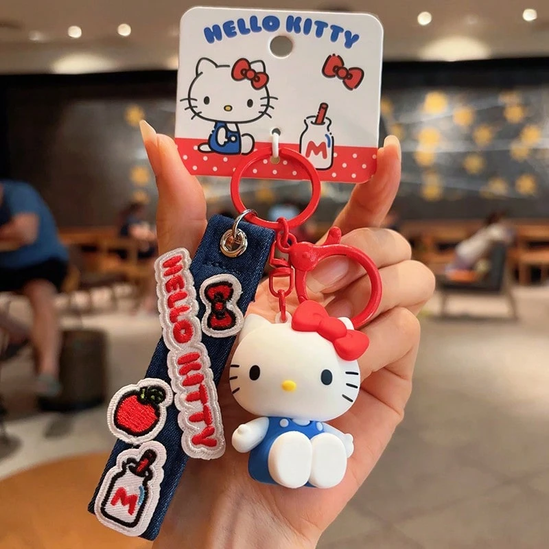 1 chiếc dây đeo cổ tay bằng vải denim thêu họa tiết Hello Kitty tinh tế của MINISO X, có thể dùng làm phụ kiện trang trí túi xách hoặc móc khóa, món quà sinh nhật hoàn hảo. - Nhiều màu - Xem 1