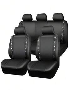 9pcs Glitter Diamond Car Seat Covers, 4pcs Glitter Diamond Car Foot Mats, Glitter Rhinestones Non-Slip PVC Set For SUV/Truck/Car (Complete Front And Rear, Waterproof All-Weather Interior Protection) - A款 - 查看 20