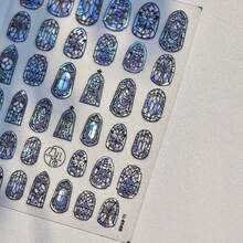 Vintage Stained Glass 5D Embossed Nail Art Stickers - Iridescent Shell Effect, Self-Adhesive DIY Decals For Nails, Journals & Phone Decor, Geometric & Floral Patterns, Shimmering Pastel Colors, Nail Stickers - Nhiều màu - Xem 8
