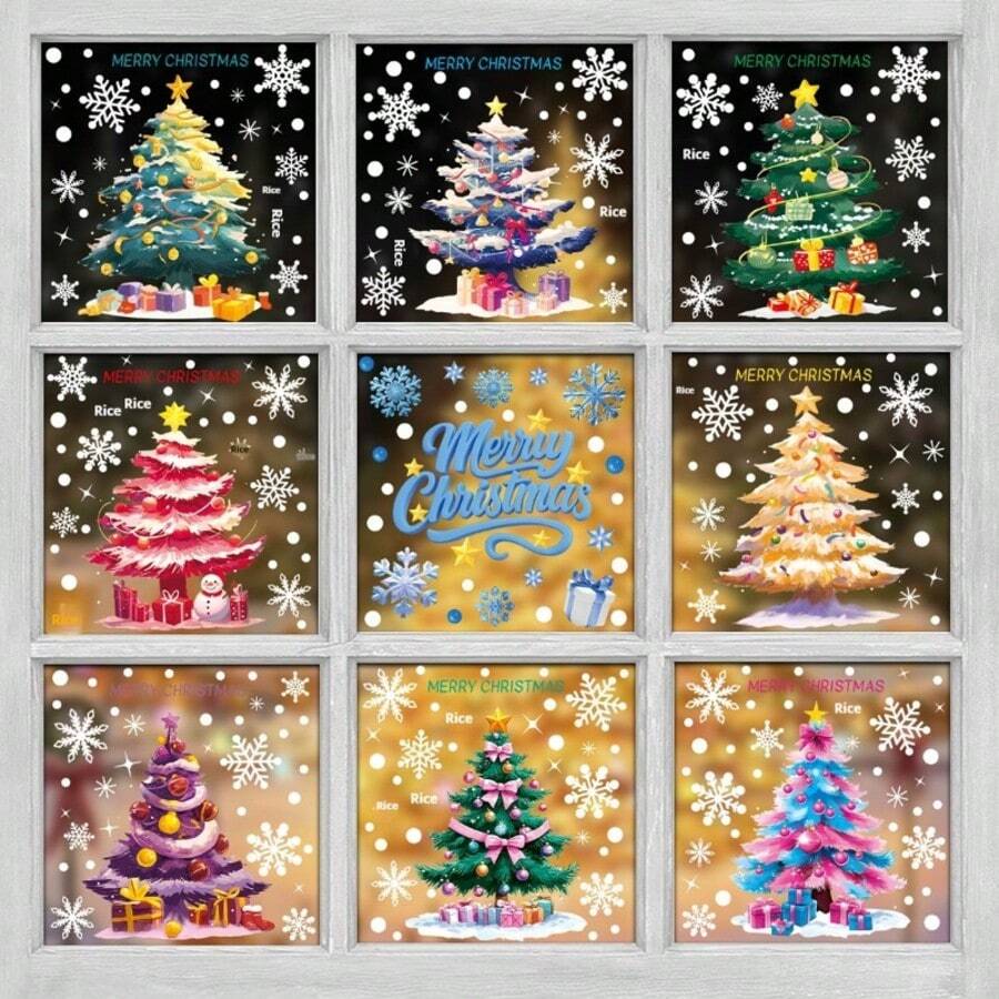New Christmas Decorations Christmas Tree Static Stickers For Mall Window Display, Snowman, Snowflake Glass Stickers, Multiple Styles And Patterns Available, Suitable For Christmas Home Decor Room Decor Wall Decor Wall Stickers Wall Sticker Christmas Decorations Home