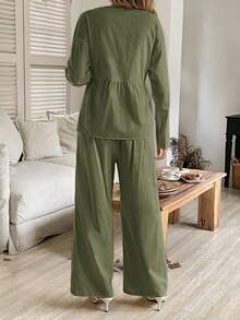 Look Polly Women's Fall Women Clothes Winter Clothes Back To School Old Money Cute Tops Women Leisure Vacation Simple Solid Color Single Breasted Button Butter Yellow Traceable Cotton Women Two Pieces Set Halloween Clothes Women Button Up Shirt Women Clothes For New Year Elegant Women's Set Beach Set