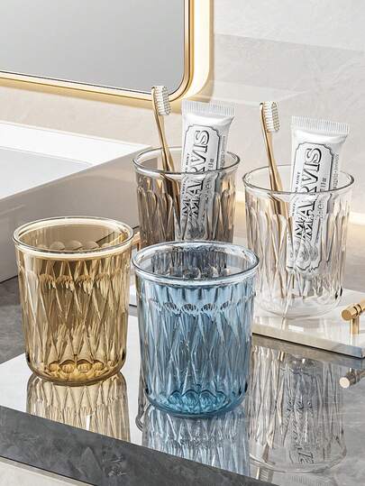 Transparent Plastic Mouthwash Cup, Reusable Square Toothbrush Cup, Thickened Durable Bathroom Water Cup, Heat-Resistant Large Capacity Couple Gargle Cup, Multifunctional Cosmetics Storage Box, Makeup Brush Holder, Suitable For Home, School Dormitory, Travel, Camping, Bathroom Accessories Toothbrush Holder
