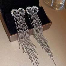 2pcs Fully Rhinestone Tassel Earrings, Sparkling Suitable For Women Holiday, Party, Date, Gift, Daily Versatile - Silver - View 9