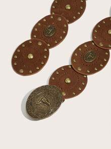 1pc Women's Heart Patchwork Rivet Decor Western Retro Belt Accessory, American Vintage Belt In Stock - Khaki - View 5