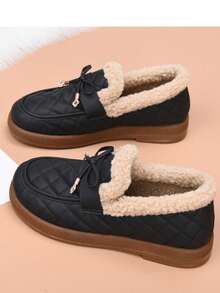 Winter New Plush Thickened Soft Bottom Casual Slip-On Mom Shoes, Outdoor Warm Fashion Middle-Aged & Elderly Anti-Slip Waterproof Thick Sole Lightweight Mom Shoes - Black - View 1