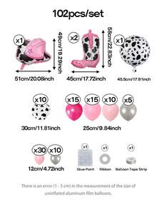 102pcs/21pcs Pink Cowgirl Theme Balloon Arch And Garland Set, 40 Inch Cow Print Balloons (Numbers 0-9), Cowboy Hat/Cowboy Boot Balloons, Farm Theme Birthday Party Decoration, Cream Print Latex Balloons, Farm/Barn Party, Baby Shower - Multicolor - View 2