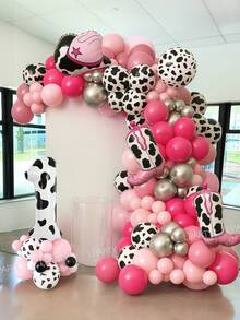 102pcs/21pcs Pink Cowgirl Theme Balloon Arch And Garland Set, 40 Inch Cow Print Balloons (Numbers 0-9), Cowboy Hat/Cowboy Boot Balloons, Farm Theme Birthday Party Decoration, Cream Print Latex Balloons, Farm/Barn Party, Baby Shower - Multicolor - View 6
