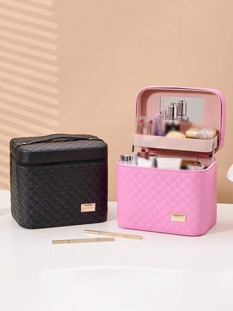 1 ชิ้นกล่องแต่งหน้า, กระเป๋าเครื่องสำอาง, กระเป๋าใส่เครื่องสำอาง, กล่องเก็บเครื่องสำอาง, เครื่องมือแต่งหน้า, ที่เก็บเครื่องสำอาง, กระเป๋าเครื่องสำอาง, ความจุขนาดใหญ่, มัลติฟังก์ชั่น, พกพา, หนัง PU, ท่องเที่ยว, วิทยาลัย, หอพัก, แฟชั่น, ผู้หญิง, แม่, เด็กผู้หญิง, ของขวัญจำเป็นสำหรับหอพัก, ของขวัญเซอร์ไพรส์คริสต์มาส, ของขวัญวันวาเลนไทน์, ของขวัญปีใหม่ กระเป๋าแต่งหน้า