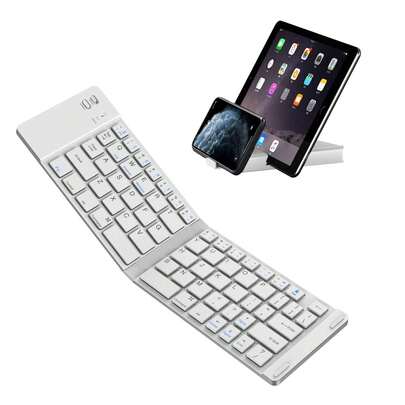 Teclado Bluetooth plegable, teclado inalámbrico con triple plegado BT con almohadilla táctil sensible recargable para tablet, iOS, Android, Windows, ordenadores portátiles PC (White)