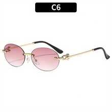 1 Piece/Set New Metal Frameless Oval UV-Protective Sunglasses Ins Summer Outdoor Sunglasses Personalized Sunglasses - Đĩa đôi khung vàng hồng - Xem 1