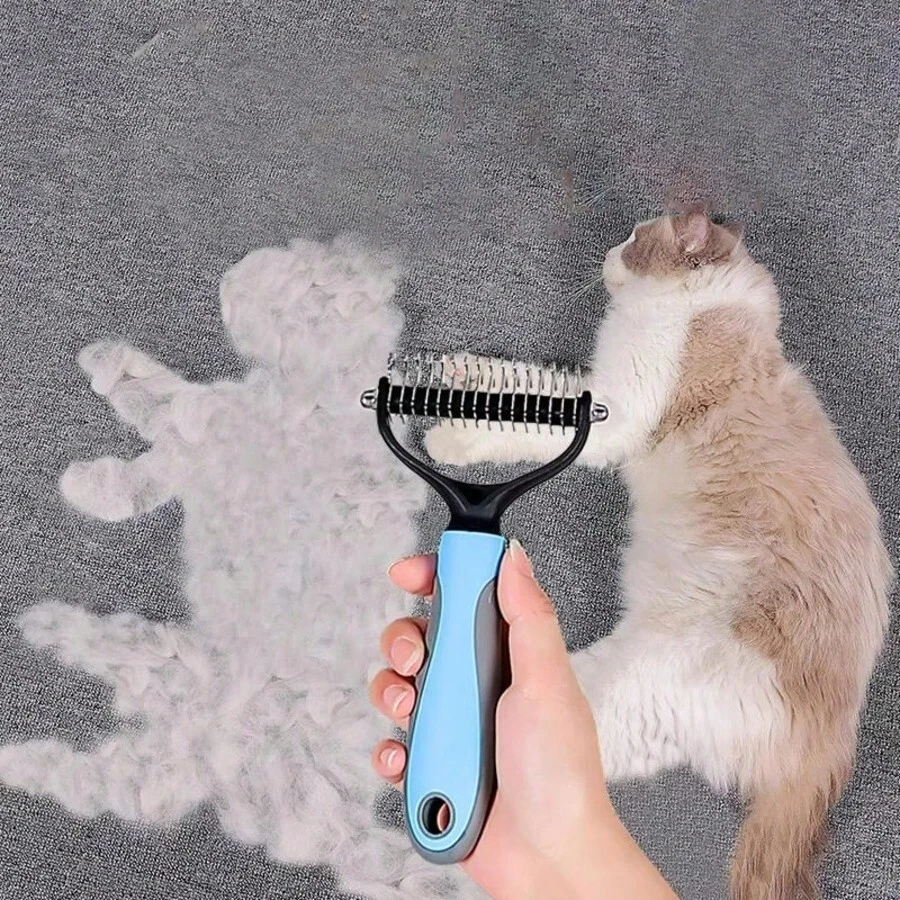Escova eficaz para remoção de pelos de animais de estimação e pente desembaraçador para cães e gatos - Ferramenta profissional de higiene para remover nós e nós - Reduz a queda de pelos e promove uma pelagem saudável
