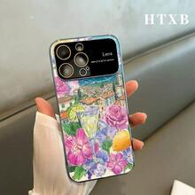 Phone City Flowers Pattern Electroplated | AG Funda esmerilada con ventana grande 2 en 1 para phone 17, 17 Pro, 17 Pro, 16 Pro, 16 Pro, 16 Plus, 16, 15 Pro, 15 Pro, 15 Plus, 15, 14 Pro, 14 Pro, 14 Plus, 14, 13 Pro, 13 Pro, 13, 12 Pro, 12 Pro, Serie 12. Accesorio para móvil. Diseño floral. Funda resistente. Premium. Funda protectora. Para usuarios de smartphones y entusiastas de la tecnología. - Negro - Ver 6