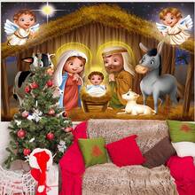 1pc Traditional Christmas Background Banner, 82.7 * 59.1/59.1 * 39.4/39.4 * 29.5 Inches Nativity Story Christ Background, Suitable For Christmas Party, Photography Studio Props, Wall Hanging Sign, Holiday Celebration Decoration,Christmas - Multicolor - View 3