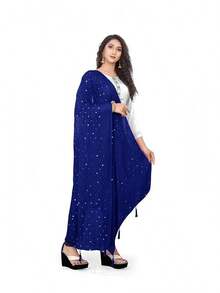 Themilestocks Woman's Embroidered Chiffon Dupatta Scarf Shawl Wrap Soft  Bridal Weddinghalloween - Xanh đậm - Xem 2