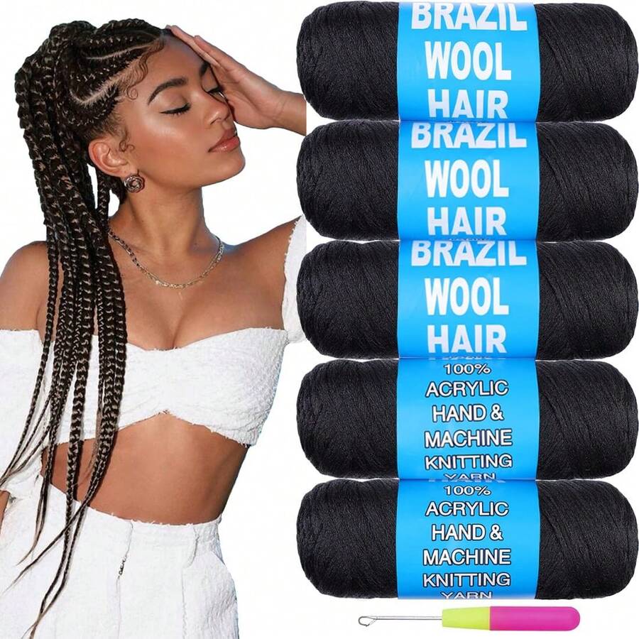 5 role păr natural negru brazilian din lână pentru păr african croșetat Jumbo împletituri senegaleze răsucite tricotat păr împletituri Faux Locs extensii de păr sintetice pentru femei 70G/rolă