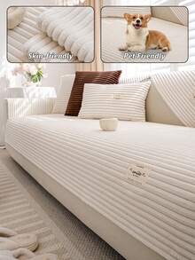 1PC Flannel Pinstripe Labeled Sofa Cushion - Non-Slip Pet-Friendly Seat Pad For 1/2/3/4-Seater Modular Sectionals, Minimalist Premium Cover With Multi-Size & Color Options