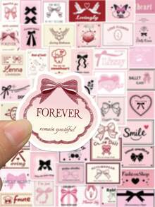 50张粉色唯美贴纸卡通蝴蝶结天使玫瑰贴花DIY手册行李吉他文具滑板青少年礼物贴纸 - 彩色 - 查看 4