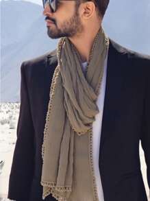 1 Men's Business Scarf, Solid Lace Patchwork Neckerchief | Unisex Lightweight Long Scarf | Retro Art Style Shawl | Desert And Everyday Sun Protection Shawl | Versatile Scarf And Headscarf