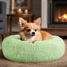 Dog & Bed Indoor Cats, 20in Calming Donut Bed Puppy And Kitten, Washable Round Fluffy Pet Bed Small Medium Dogs And Cats (Light) - màu xanh lá - Xem 5