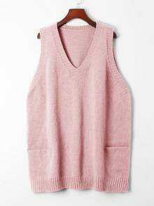 Áo khoác không tay dáng suông màu hồng, cỡ lớn, thích hợp đi làm. - Hồng - Xem 5