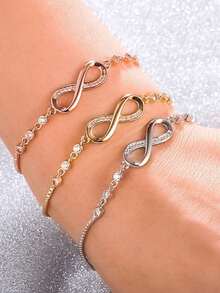 1pc Simple & Fashionable Geometric Infinity Loop Crystal Detail Adjustable Pendant Bracelet For Women, Suitable For Daily Wear And Gifting To Female Friends - Bạc - Xem 7