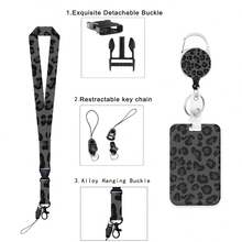 1 Stück (Abzeichenclip + Schlüsselband + Kartenhalter) stilvoller minimalistischer Lehrer-Ausweishalter mit drehbarem Clip, vielseitiges Design für Ärzte, Studenten, Büromitarbeiter, unisex, ideal als Geschenk zum Lehrertag (Schwarzes Leopardenmuster)