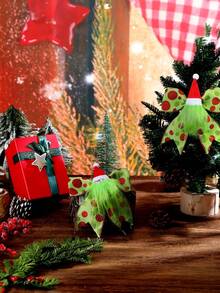 2/4 Stücke festliche rote und grüne Weihnachtsschleifen Dekorationen mit Weihnachtsmannmütze & Plüschlaub - Glitzer Punkt Bänder für Kränze, Bäume und Feiertags-Party Ornamente, festliche Verzierungen | Weihnachtsmann-Themen Dekoration | Dekorative Bänder, Weihnachtsdekorationen