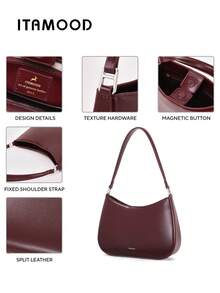 ITAMOOD Luxuriöse, leise Echtleder-Umhängetasche mit breiten Schulterriemen, inspiriert vom Original-Designer, leichte Business-Lässig Handtasche in Weinrot mit großer Kapazität, minimalistisch, vintage, elegant mit Magnetverschluss, Schultertasche für den Herbst, Modische Damentaschen, Shopper für Damen