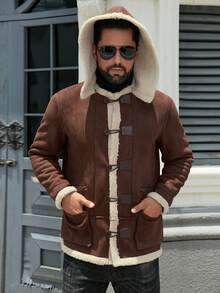 Jaqueta casual masculina de abotoamento simples, quente e à prova de vento para outono/inverno - Castanho Café - Ver 10