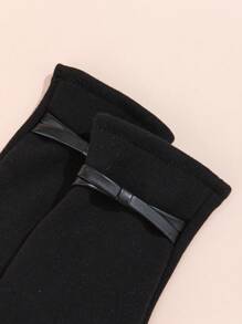 1pair Women Warm Thermal Lined Touchscreen Driving Gloves, Cute Design - Black - View 6