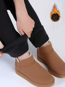 Women's Autumn/Winter Thermal Lined Geometric Star Print Leggings, Black, High Stretch, Suitable For Outdoor, Vacation, Walking, Fitness, Casual Wear - Black - View 3