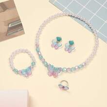 Kids Princess Purple Butterfly Jewelry Set, Including Necklace, Bracelet, Ring, Clip Earrings