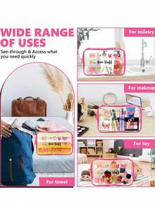 PVC材质发饰洗漱包，PVC旅行收纳包，拉链封口 - 轻便防褪色化妆洗漱包，女士/女孩适用，TSA认证便携式化妆箱，易于擦拭清洁，科技感十足的收纳包 | 现代美学 | 防褪色材质，旅行必备，假日度假包，上学化妆包，邮轮旅行必备，浴室洗漱包，大容量